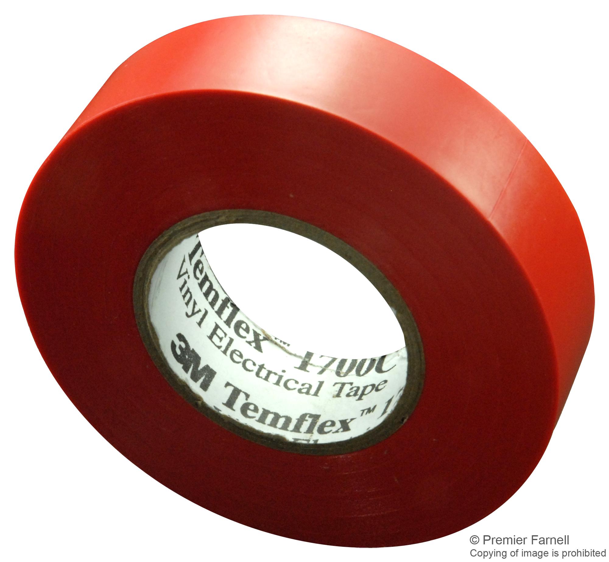 Red PVC Electrical Insulation Tape - shown as a single roll of red tape with 3M Temflex branding visible on the inner cardboard core.