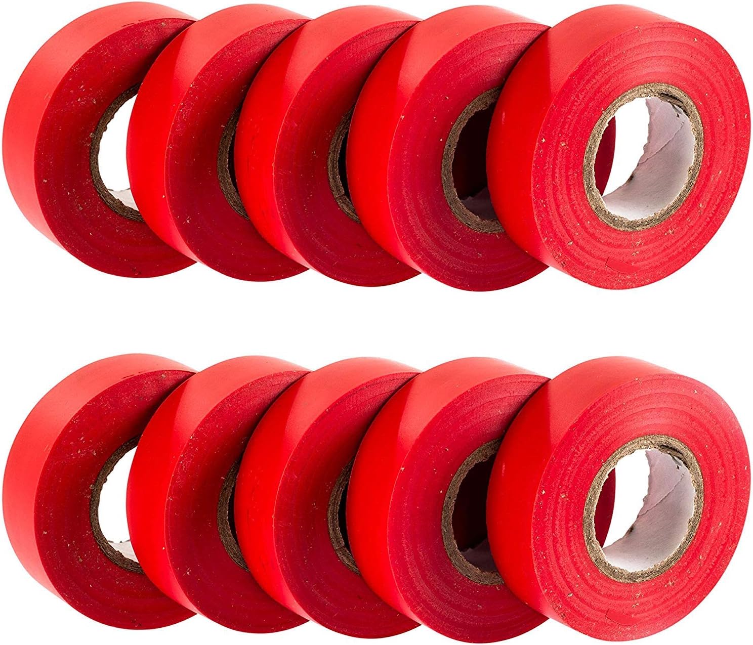Red PVC Electrical Insulation Tape - shown as a collection of ten individual red tape rolls arranged in two rows of five against a white background.