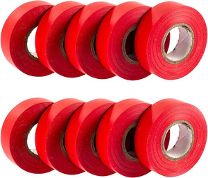 Red PVC Electrical Insulation Tape - shown as a collection of ten individual red tape rolls arranged in two rows of five against a white background.