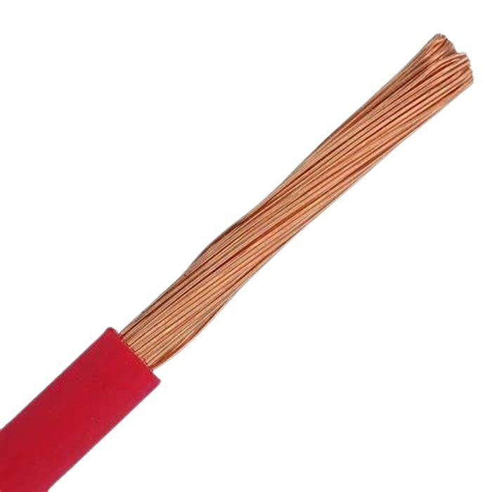 Red UL1015 Wire Cable 12AWG - a close-up of a red insulated wire with exposed copper strands at the end.