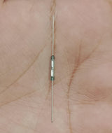 Reed Switch Sensor Reed Sensor Magneto Magnet Magnetic Switch Normally Close - a small, clear glass cylindrical component with two thin metal leads extending from each end, held against a palm.