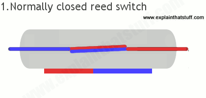 Reed Switch Sensor Reed Sensor Magneto Magnet Magnetic Switch Normally Close - the internal structure of a normally closed reed switch with two overlapping metal reeds inside a glass tube.