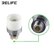Relife RL-069A Rosin Short Circuit Detector Built-in Battery For Detecting Failure Points Of Phone Computer Motherboard - a close-up view of the white ceramic heating cup and the metallic connector base.