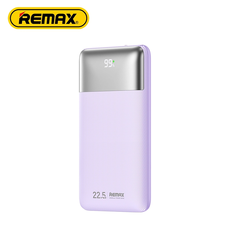 Remax Kiyuan Series 20W+22.5W Pd+qc Fast Charging Power Bank 10000mAh Rpp-5 White - with a textured finish, featuring a silver top section with a digital display showing 99% battery level.