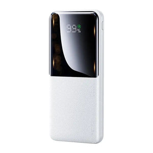 Remax RPP-622 20W+22.5W pd+QC fast power bank 10000mAh - a white rectangular device featuring a glossy black top section with a digital display showing 99% and a charging icon.