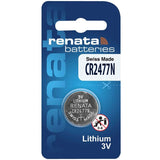 RENATA Cell Lithium Battery 3V CR2477N 1 Pieces - shown in its blue and white retail packaging with a single coin cell battery visible.