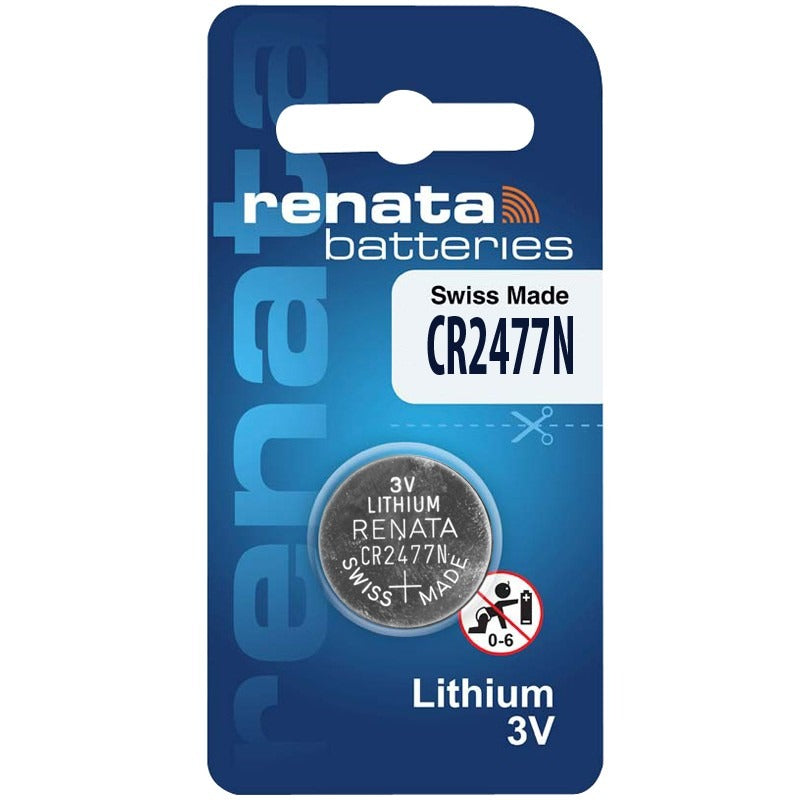 RENATA Cell Lithium Battery 3V CR2477N 1 Pieces - shown in its blue and white retail packaging with a single coin cell battery visible.