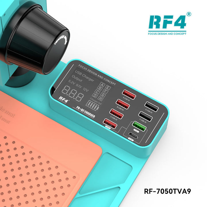 RF4 RF 7050TVA9 7X 50X Synchronous Zoom Trinocular Stereo Microscope with USB Charging Station