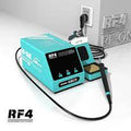 RF4 RF-ONE Intelligent Temperature Control Anti-static LED Digital Display Soldering Station - a digital display, buttons, a connected soldering iron, and a stand with a cleaning sponge.