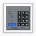 RFID Access Control System Device Machine Security Proximity Entry Door Lock Quality - a square grey device featuring a numeric keypad, a doorbell button, an RF sensor icon, and three status indicator lights.