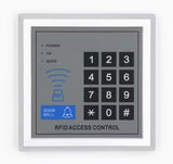 RFID Access Control System Device Machine Security Proximity Entry Door Lock Quality - a square grey device featuring a numeric keypad, a doorbell button, an RF sensor icon, and three status indicator lights.