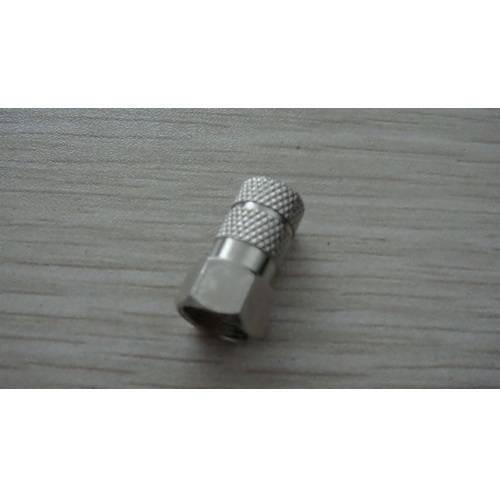 RG7 Twist On Ad-0007 - a silver-coloured metal coaxial connector featuring a hexagonal base and a textured, knurled cylindrical end.