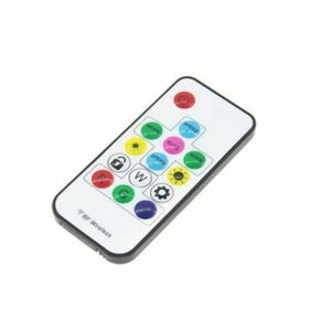 RGB LED Pixel Strip Lights Wireless Remote Controller For WS2811 SK6812 WS2812B 6803 1903 - a white rectangular RF wireless remote with multiple colorful buttons for lighting control.
