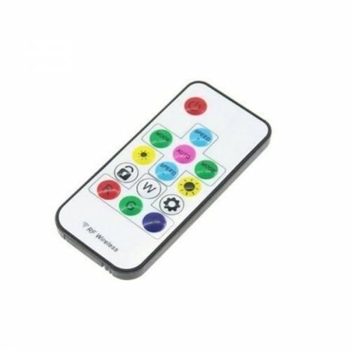 RGB LED Pixel Strip Lights Wireless Remote Controller For WS2811 SK6812 WS2812B 6803 1903 - a white rectangular RF wireless remote with multiple colorful buttons for lighting control.