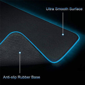 RGB Luminous Gaming Mouse Pad - a close-up of the black surface texture and the anti-slip rubber base with blue glowing edges.