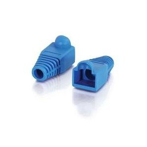 RJ45 Boot Cover - 10pcs (Minimum Order) in Pakistan - two blue rubber protective strain relief boots for ethernet connectors shown from different angles.