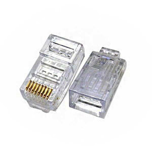 RJ45 Male Connector 8 Pin - two transparent plastic modular plugs with eight visible gold-plated metal contact pins.