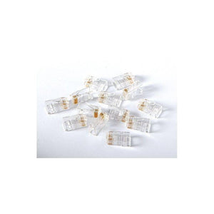 RJ45 Male Connector 8 Pin - shown as a scattered pile of multiple transparent plastic modular plugs with visible gold-plated metal pins.