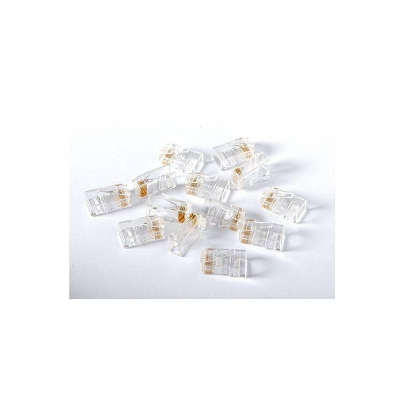 RJ45 Male Connector 8 Pin - shown as a scattered pile of multiple transparent plastic modular plugs with visible gold-plated metal pins.