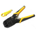 RJ45 RJ11 Modular Plug Network Crimper Tools - shown with a black and yellow crimping tool and a small yellow wire stripper accessory.