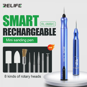 RL-068C Speed Adjustable Engraver Electric Grinding Polishing Pen Price - two blue metal pens, eight rotary head accessories, and L, M, H speed indicators.
