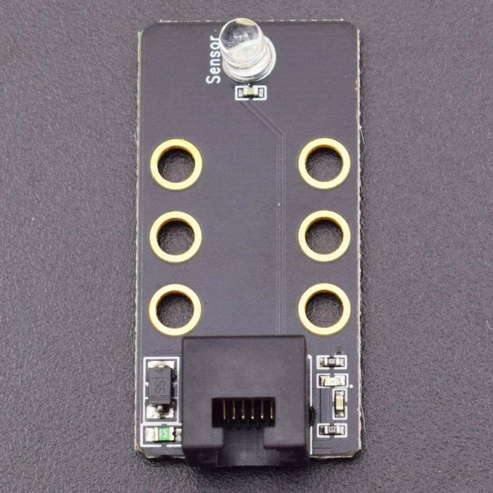 Robobloq Light Sensor With RJ11 Connecting Wire - a black rectangular circuit board with a clear LED sensor and a black RJ11 port.