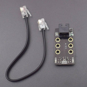 Robobloq Line Follower Sensor With RJ11 Connecting Wire - a black sensor module with an RJ11 port and a black cable with two RJ11 connectors.