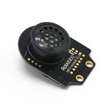 Robobloq MP3 Module With RJ11 Connecting Wire - a black, circular speaker mounted on a rectangular circuit board with gold contact pads and two mounting holes.