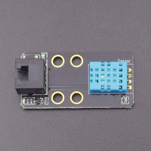Robobloq Temperature And Humidity Sensor With RJ11 Connecting Wire - a black rectangular circuit board with a blue sensor and a black RJ11 port.