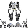 Robosen T9 - Advanced Programmable And Convertible Robot - STEM: Fun, Educational With Voice And App Control - shown in its white and black humanoid form, along with two additional poses and two views of its vehicle configuration.