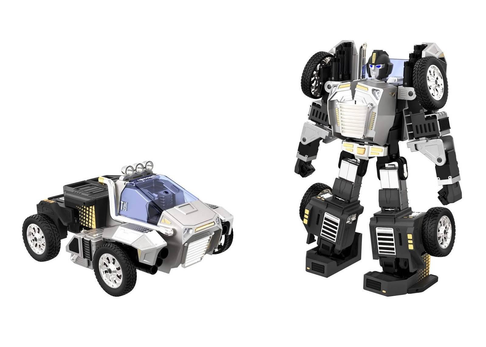 Robosen T9 - Advanced Programmable And Convertible Robot - STEM: Fun, Educational With Voice And App Control - shown as a silver and black robot in both its vehicle and standing humanoid robot forms.