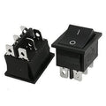 Rocker Switch Dpdt 6 Pin - two black rectangular switches with six metal connector pins on the bottom and on/off markings on the top.