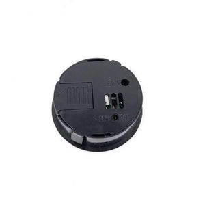 Round LCD Hygrometer Thermometer Temperature Humidity Meter - rear view showing a black circular plastic housing with a battery compartment and C/F temperature unit toggle button.