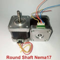 Round Shaft NEMA17 Stepper Motor For 3d Printer & CNC - two silver and black motors with round shafts, white electrical connectors, and attached multi-colored wires.