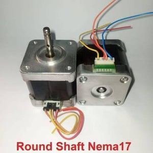 Round Shaft NEMA17 Stepper Motor For 3d Printer & CNC - two silver and black motors with round shafts, white electrical connectors, and attached multi-colored wires.