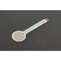 RP-C18.3-LT Thin Film Pressure Sensor - a circular white sensor with a silver spiral pattern and a long, flat tail ending in two metallic contact pins.