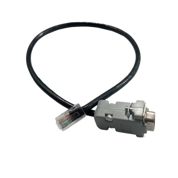 RS232 DB9 to RJ45 Connector cable only for inverter zone device - a black cable with a transparent RJ45 plug and a grey DB9 connector housing.