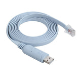 RS232 FTDI Chip USB To RJ45 USB Console Cable 1.8M - a light blue flat cable featuring a USB-A connector on one end and an RJ45 connector on the other.