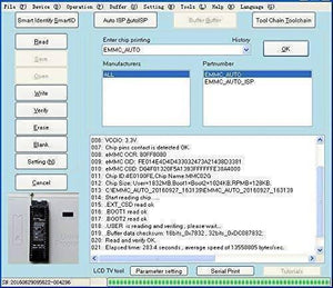 RT809H Emmc Nand Flash Programmer Bios Programmer - a successful chip read operation with device details and status logs displayed on screen.