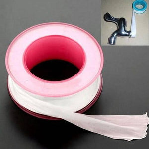 Rubber Water Pipe Faucet Waterproof Leakproof 10M Tape Random Color - a roll of white thread seal tape with a pink spool and an inset image of a faucet application.