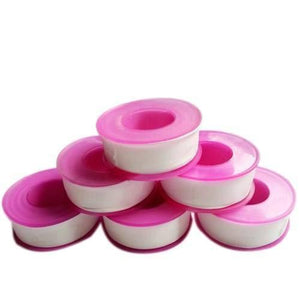 Rubber Water Pipe Faucet Waterproof Leakproof 10M Tape Random Color - a stack of five rolls of white sealing tape with pink plastic spools.