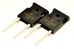 RURG5060 Diode Ultrafast Recovery Rectifier for Power Supplies & Inverters - two black rectangular electronic components with two metal pins each, labeled RURG5060 1224 on the front.