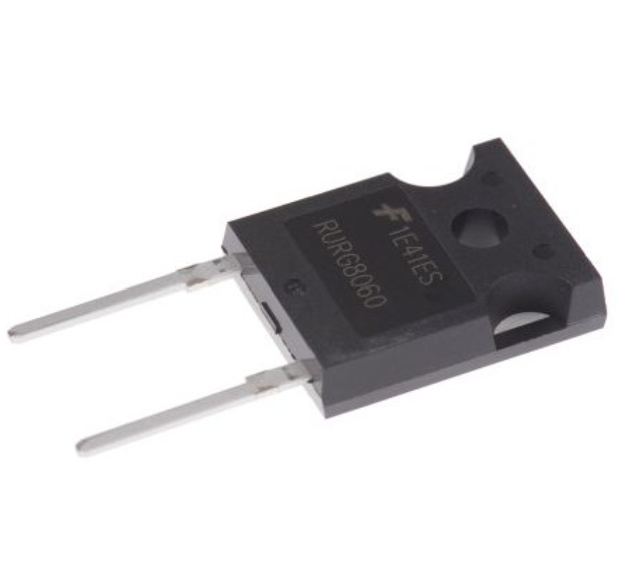 RURG5060 Diode Ultrafast Recovery Rectifier for Power Supplies & Inverters - a black two-pin electronic component with RURG8060 and 1E41ES printed on its surface.