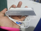 RXLG 80W 20RJ Aluminum Housed Power Resistor | Digilog.pk - the silver metallic heatsink body and attached white wires with blue ring terminals.