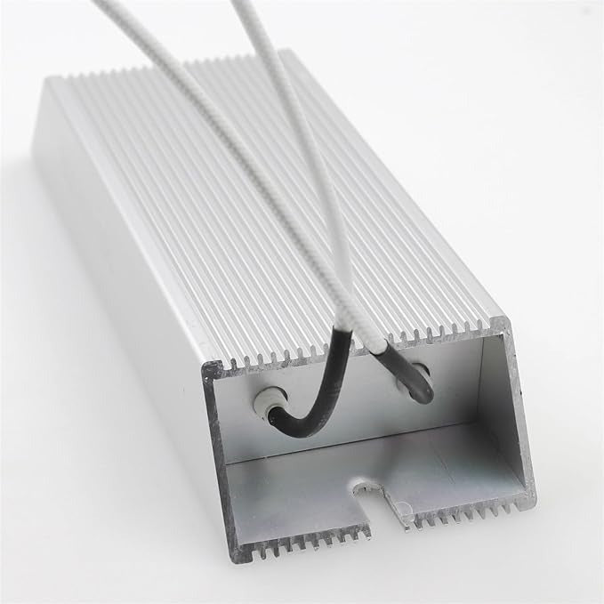 RXLG 80W 20RJ Aluminum Housed Power Resistor | Digilog.pk - shown as a silver, rectangular, finned metal component with two white lead wires extending from one end.
