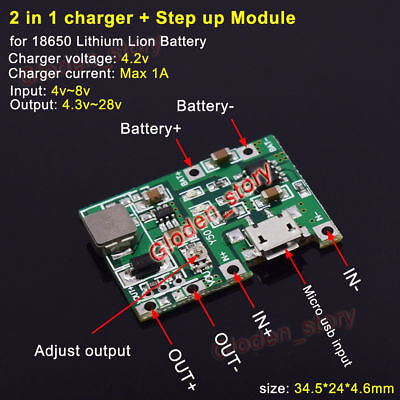 Micro USB 3.7V 18650 Lithium Li-ion Battery Charger Module Boost Step up 5v  12v | eBay