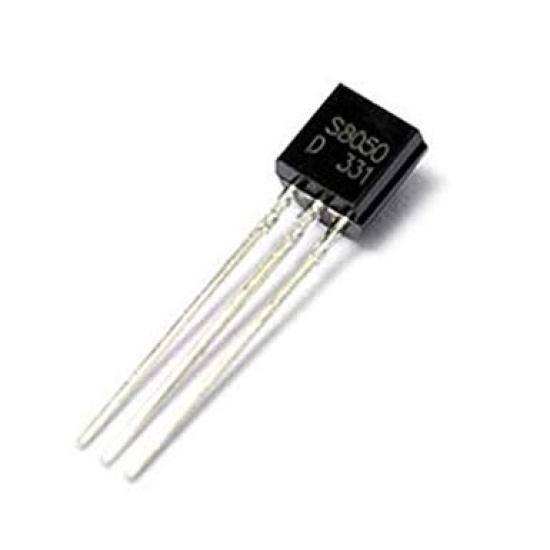 S8050 Transistor - a black three-pin electronic component with the text "S8050 D 331" printed on its flat face, isolated on a white background.
