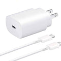 Samsung 25W Type c Fast Charger With Type c To Type c Cable - High Quality - a white wall adapter with a USB-C port and a white USB-C to USB-C cable.