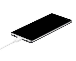 Samsung 25W Type c Fast Charger With Type c To Type c Cable - High Quality - shown as a black smartphone connected to a white USB-C cable.
