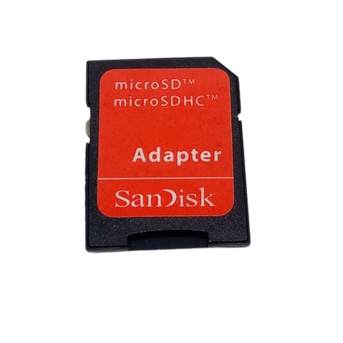 Sandisk SD Card Reader Adapter Without SD Card - a black rectangular SD card adapter with a red label featuring white text reading microSD, microSDHC, Adapter, and SanDisk.